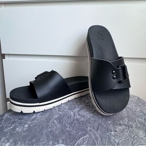 Reef Black Slide Sandals with White Accents